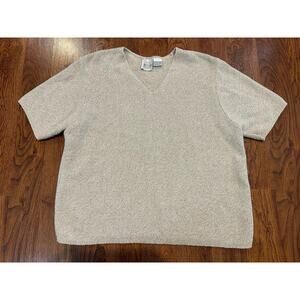 Bentley Vintage Women’s Cotton Short Sleeve Pullover Sweater Beige Size XL